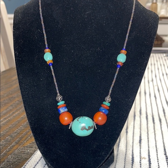 Jewelry - Turquoise, Coral, and Sodalite Beaded Necklace
